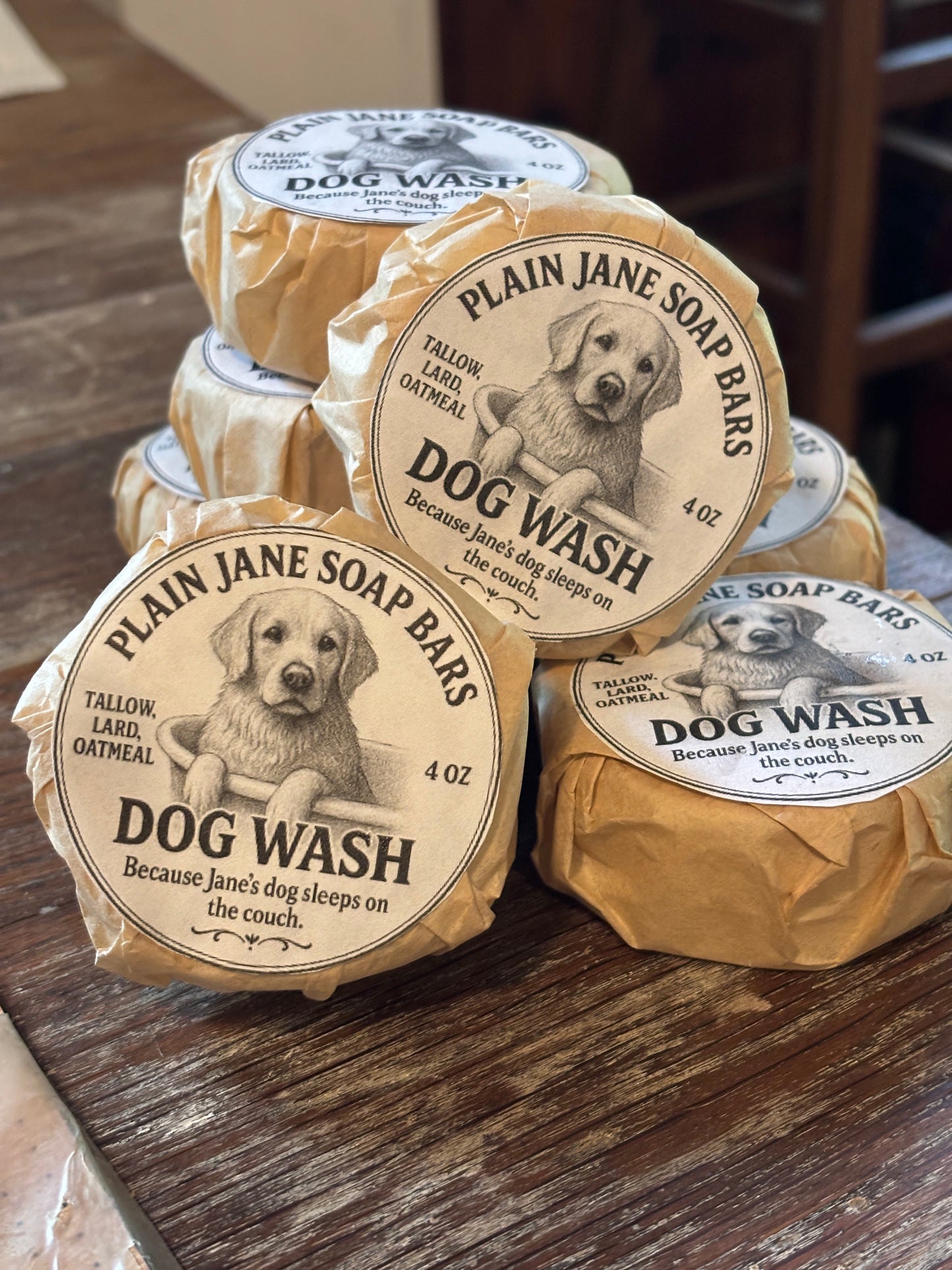 4oz handmade tallow dog soap bar with oatmeal and tea tree oil